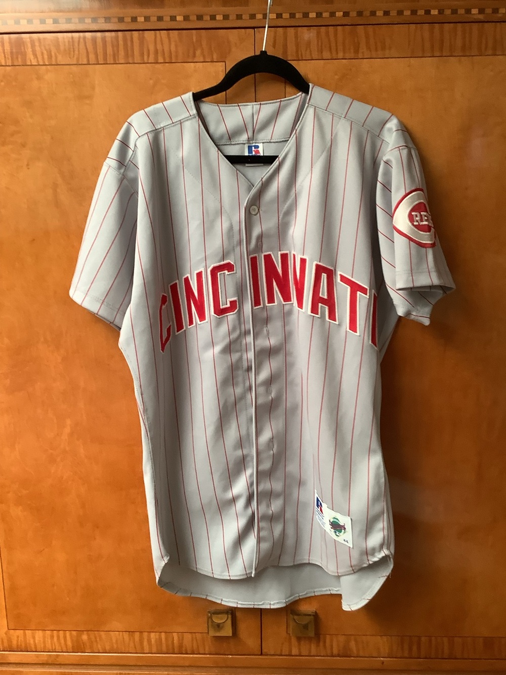 Russell Athletic Gray Pinstripe Jersey Diamond Collection with Red Striping. 881